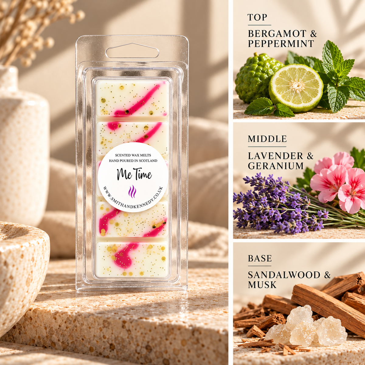Me Time spa inspired wax melt snap bar by Smith & Kennedy Scents