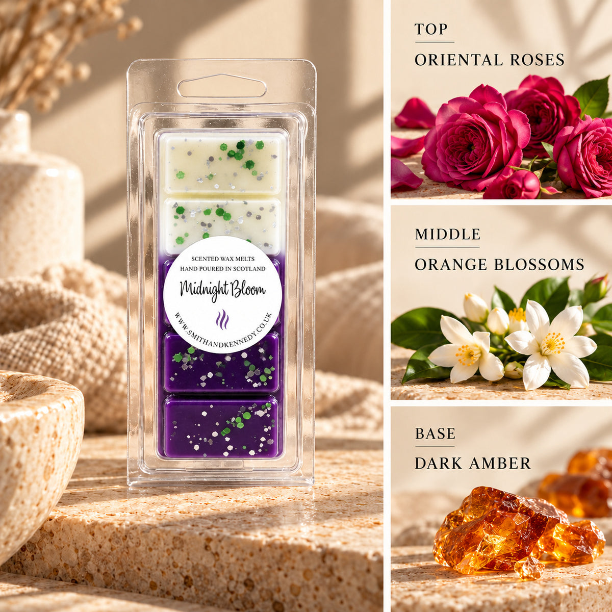 Midnight Bloom laundry inspired wax melt snap bar by Smith & Kennedy Scents