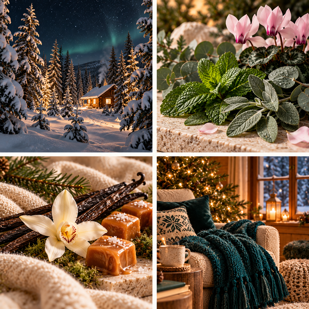 Midnight in Lapland four-panel winter forest scent moodboard