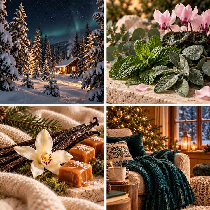 Midnight in Lapland four-panel winter forest scent moodboard