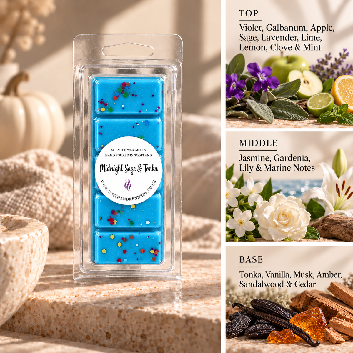 Midnight Sage & Tonka autumn inspired wax melt snap bar by Smith & Kennedy Scents