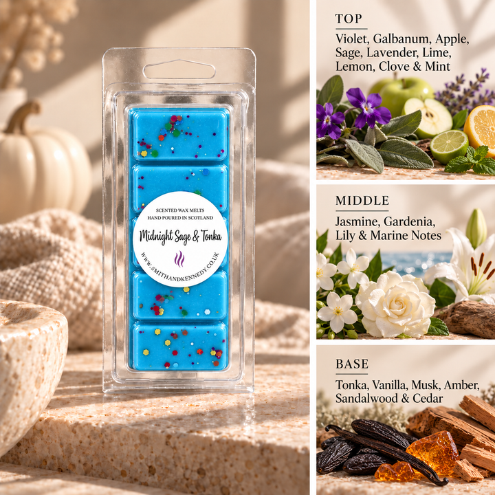 Midnight Sage &amp; Tonka autumn inspired wax melt snap bar by Smith &amp; Kennedy Scents