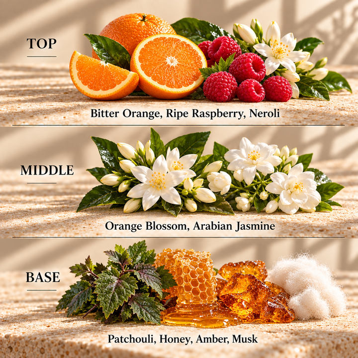 Top, middle and base scent notes for Miss Millions perfume inspired wax melt by Smith &amp; Kennedy Scents