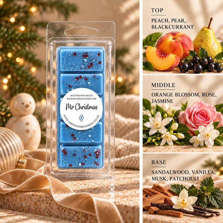 Mr Christmas Christmas wax melt snap bar by Smith &amp; Kennedy Scents with festive styling and fragrance notes