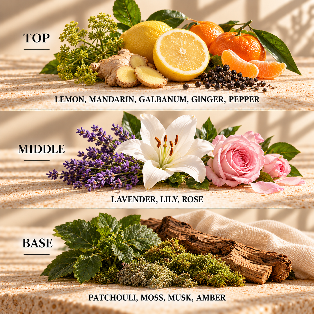 Top, middle and base scent notes for Mr Euphoria aftershave inspired wax melt by Smith &amp; Kennedy Scents