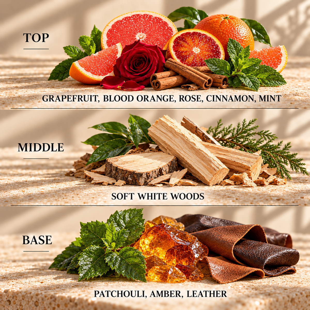 Top, middle and base scent notes for Mr Millions aftershave inspired wax melt by Smith & Kennedy Scents