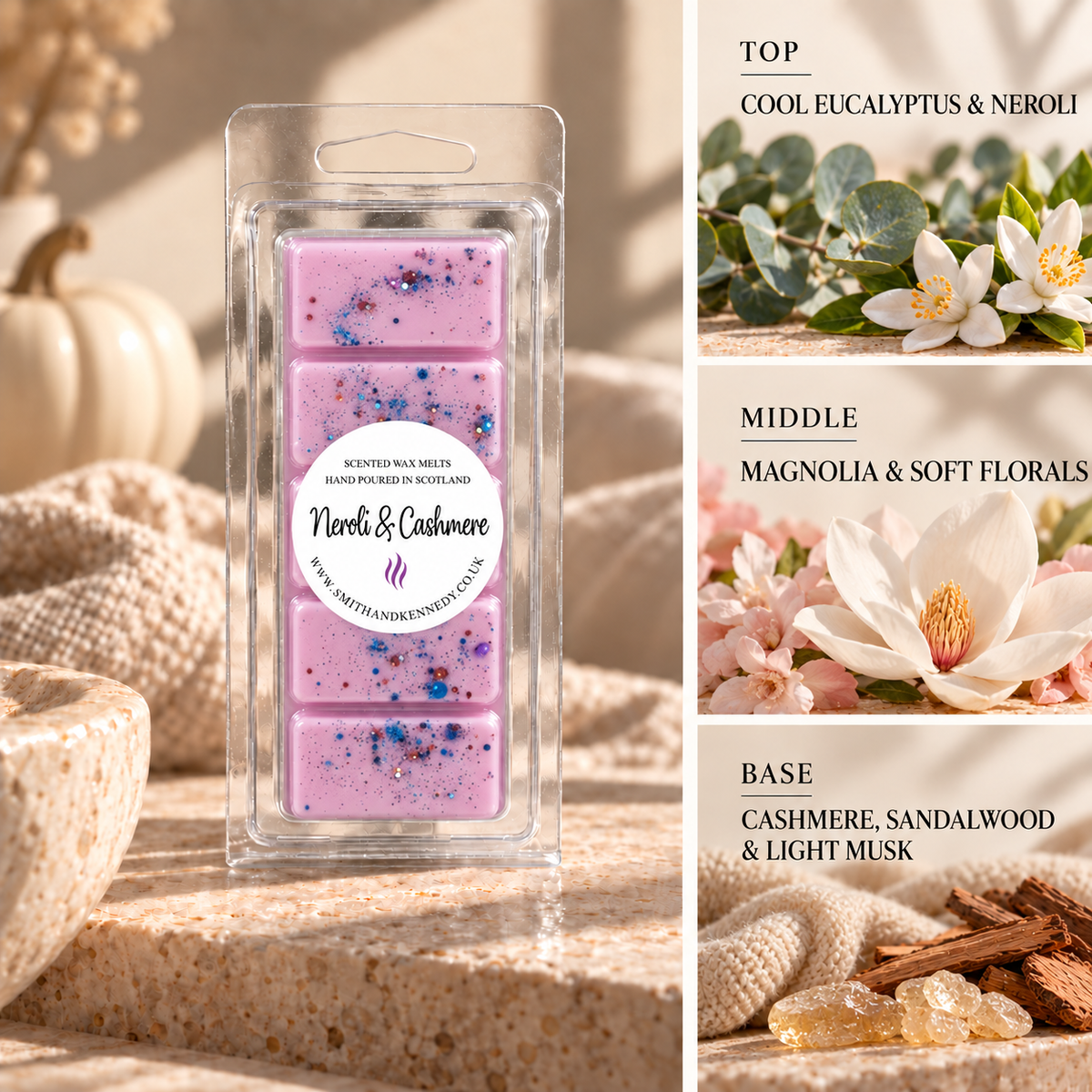 Neroli & Cashmere autumn inspired wax melt snap bar by Smith & Kennedy Scents