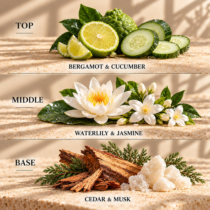 Top, middle and base scent notes for Ocean Breeze laundry inspired wax melt by Smith &amp; Kennedy Scents