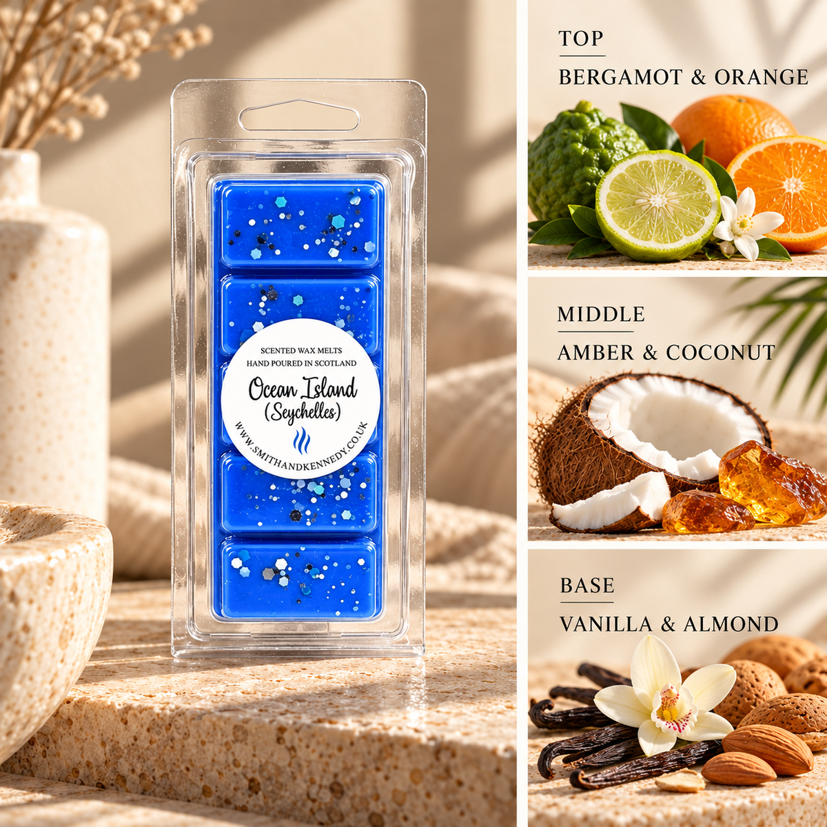 Ocean Island (Seychelles) spa inspired wax melt snap bar by Smith & Kennedy Scents