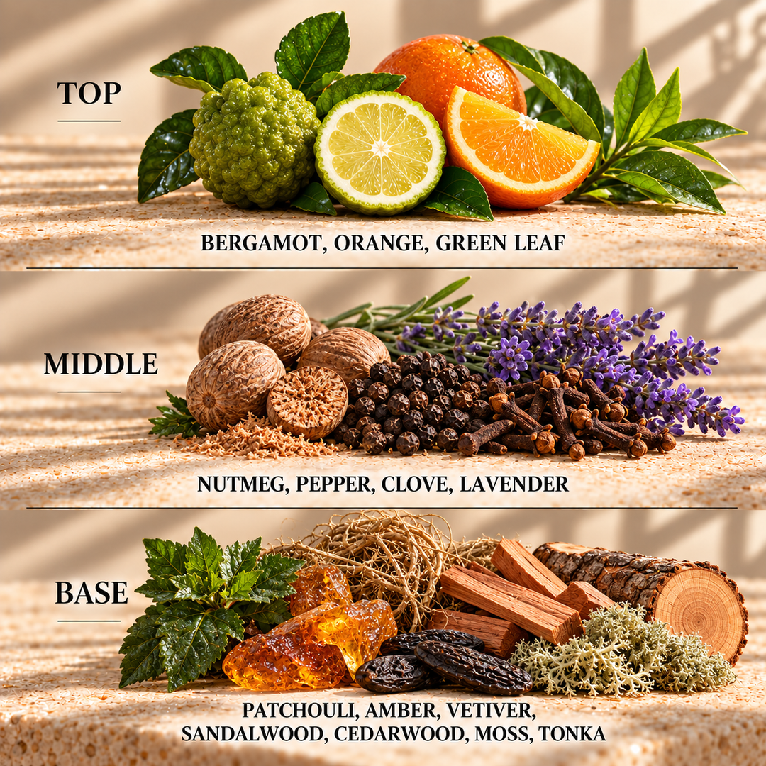 Top, middle and base scent notes for Pandoras Box autumn inspired wax melt by Smith &amp; Kennedy Scents