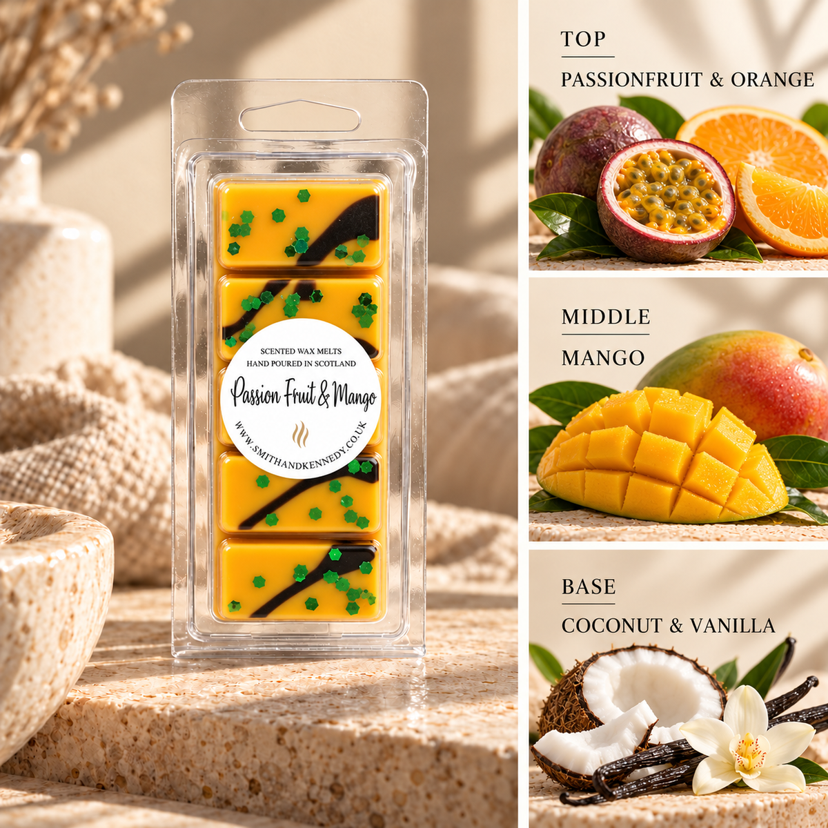 Passion Fruit & Mango fruity inspired wax melt snap bar by Smith & Kennedy Scents
