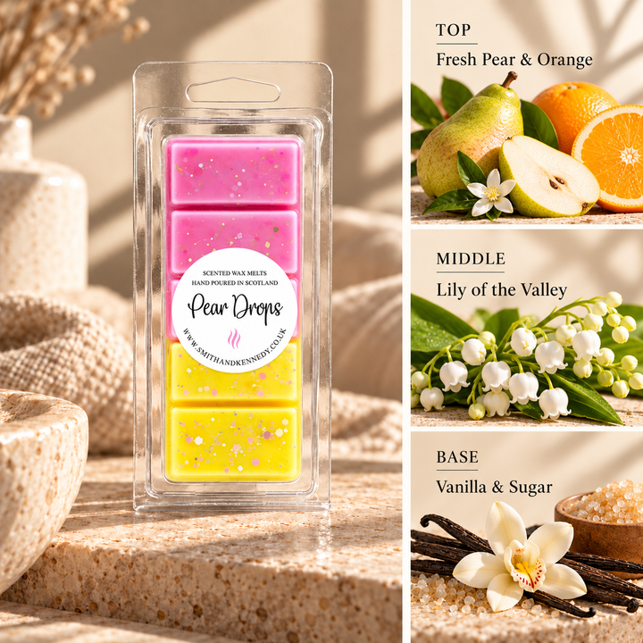 Pear Drops sweet inspired wax melt snap bar by Smith &amp; Kennedy Scents