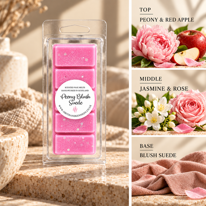 Peony Blush Suede floral inspired wax melt snap bar by Smith &amp; Kennedy Scents