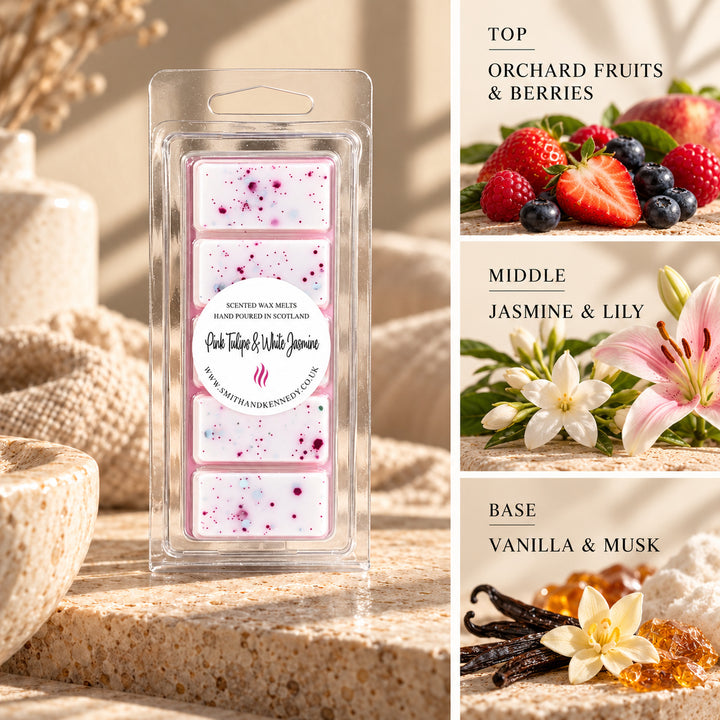 Pink Tulip &amp; White Jasmine laundry inspired wax melt snap bar by Smith &amp; Kennedy Scents