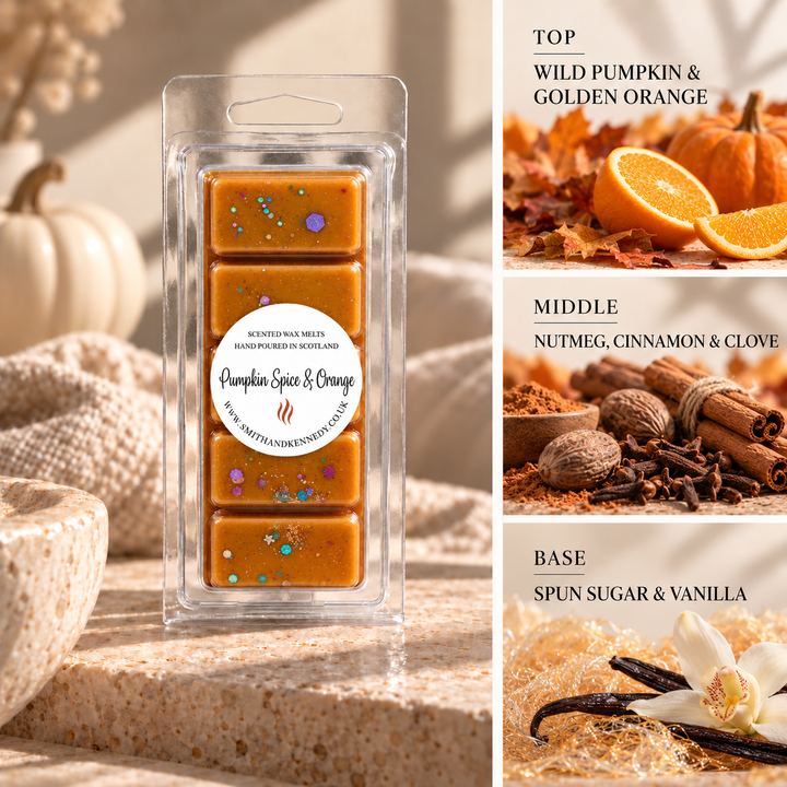 Pumpkin Spice &amp; Orange autumn inspired wax melt snap bar by Smith &amp; Kennedy Scents