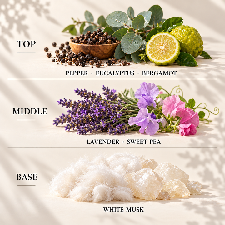 Top, middle and base scent notes for Pyjama Time autumn inspired wax melt by Smith &amp; Kennedy Scents