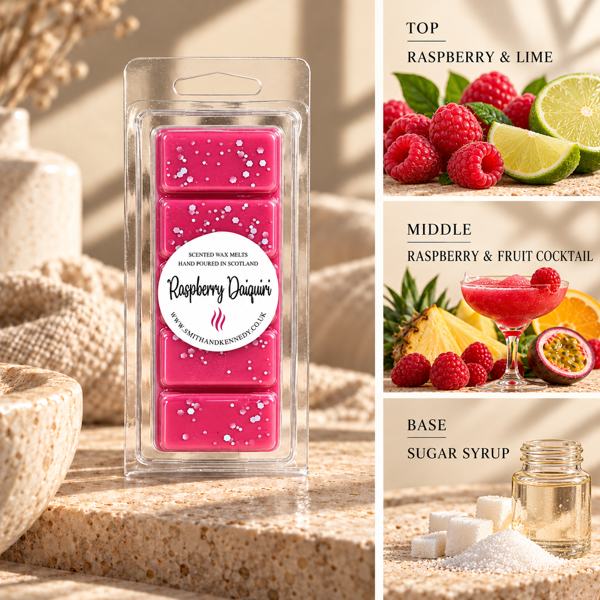 Raspberry Daiquiri fruity inspired wax melt snap bar by Smith & Kennedy Scents