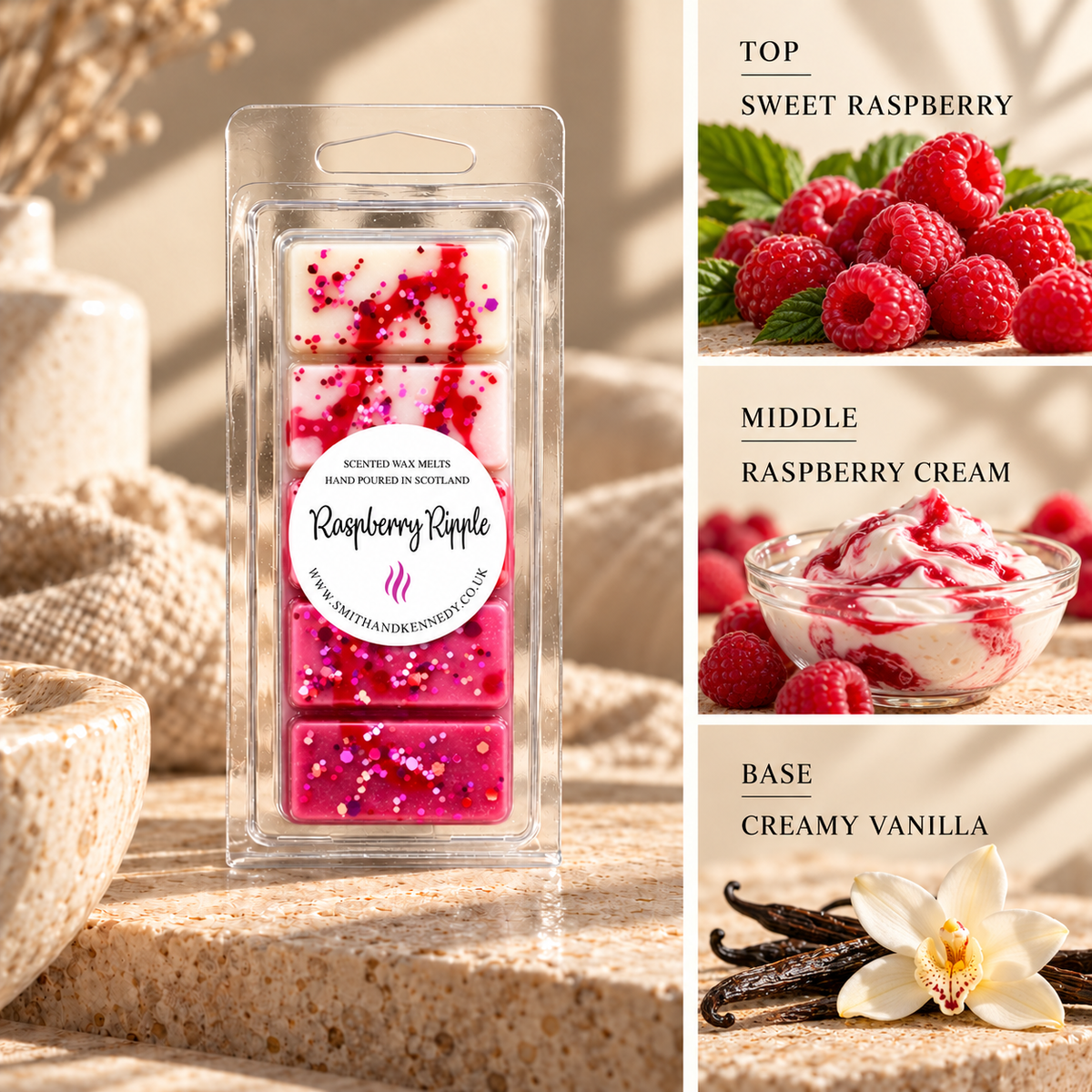 Raspberry Ripple sweet inspired wax melt snap bar by Smith & Kennedy Scents