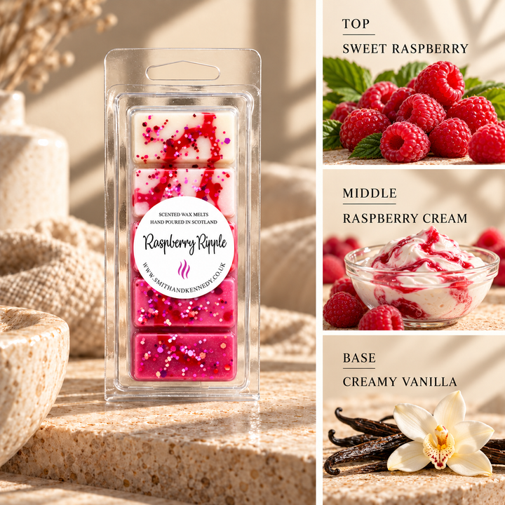 Raspberry Ripple sweet inspired wax melt snap bar by Smith &amp; Kennedy Scents