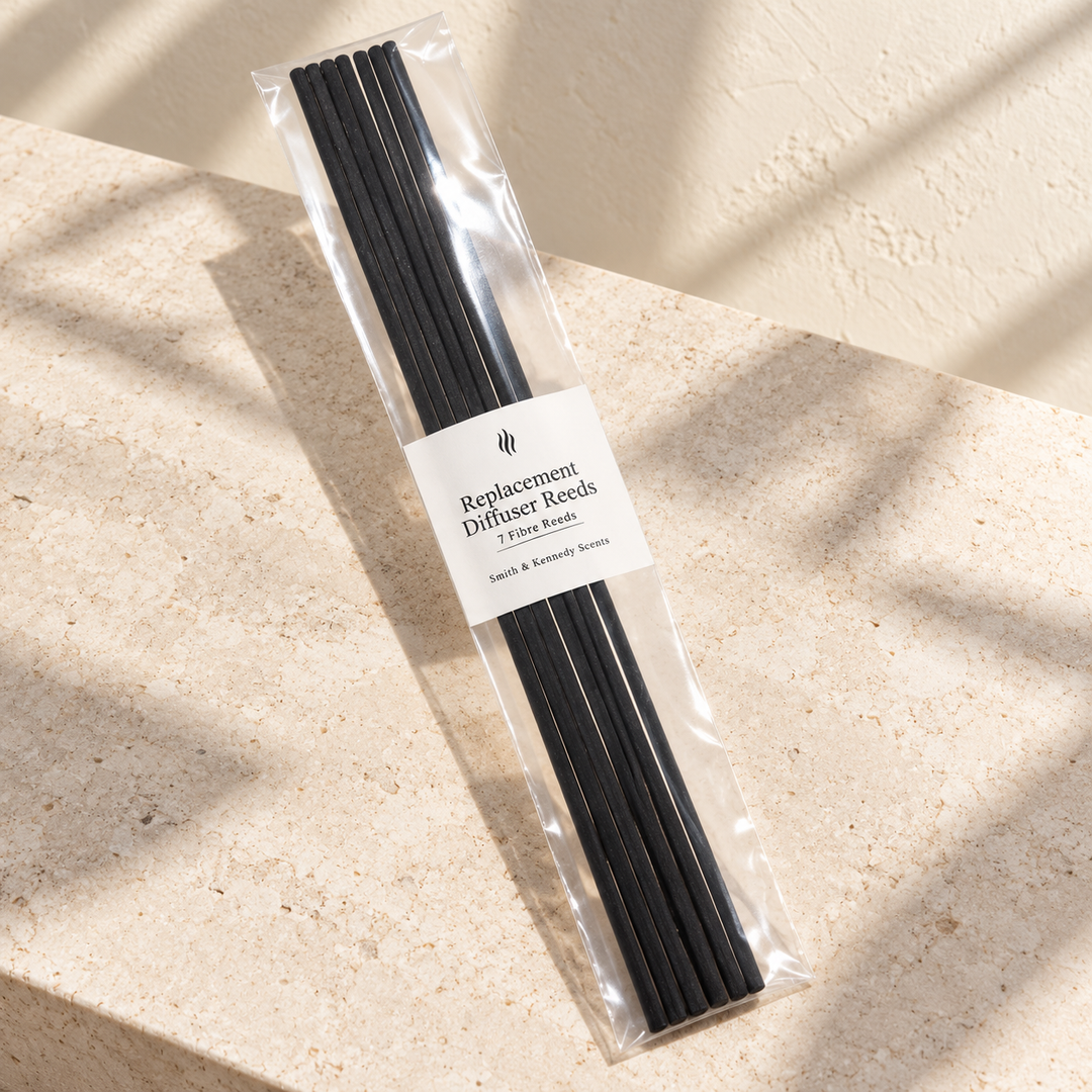 Sealed pack of 7 black fibre replacement reed diffuser reeds by Smith &amp; Kennedy Scents
