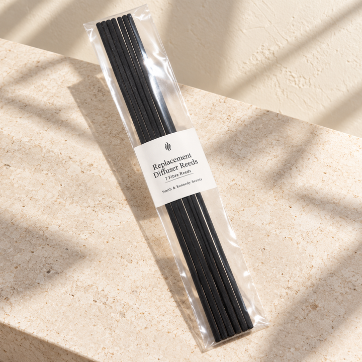 Sealed pack of 7 black fibre replacement reed diffuser reeds by Smith &amp; Kennedy Scents