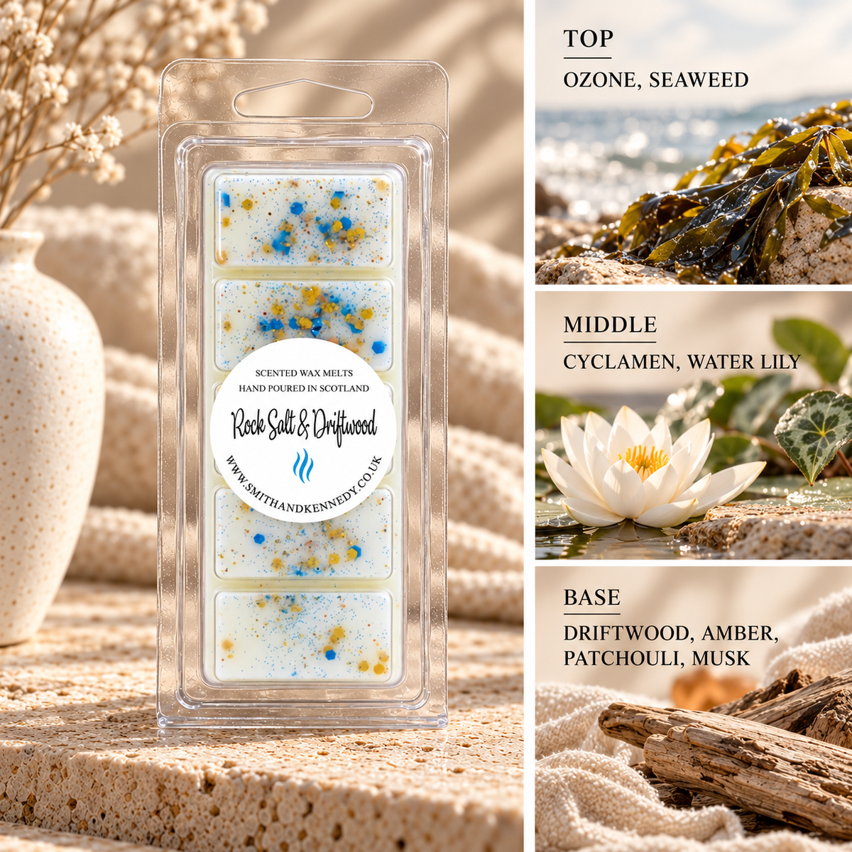 Rock Salt & Driftwood marine scented wax melt snap bar by Smith & Kennedy Scents