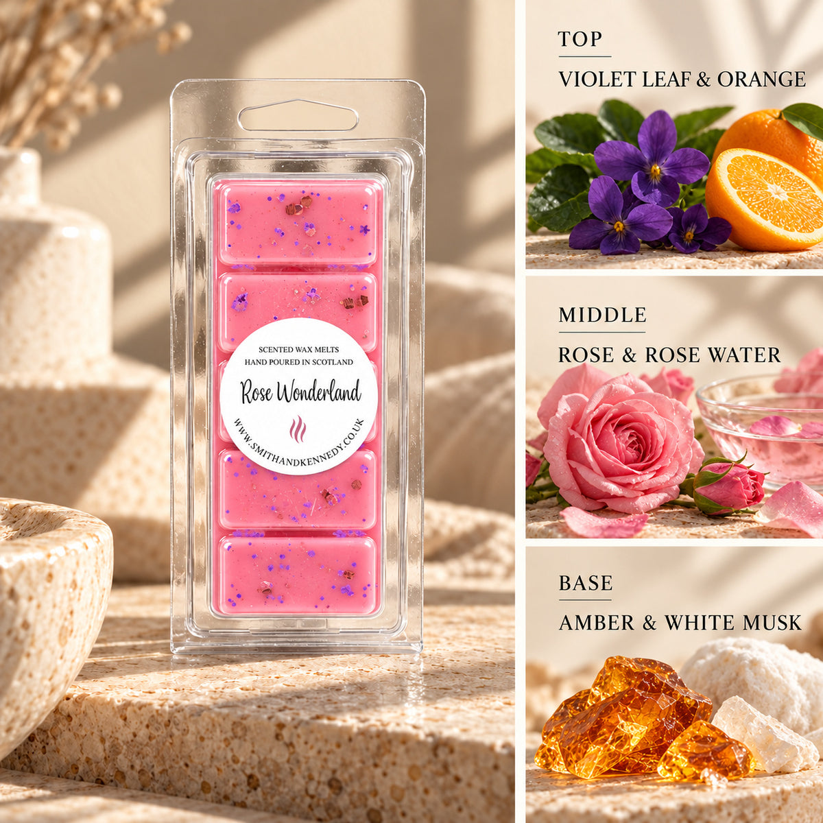 Rose Wonderland laundry inspired wax melt snap bar by Smith & Kennedy Scents