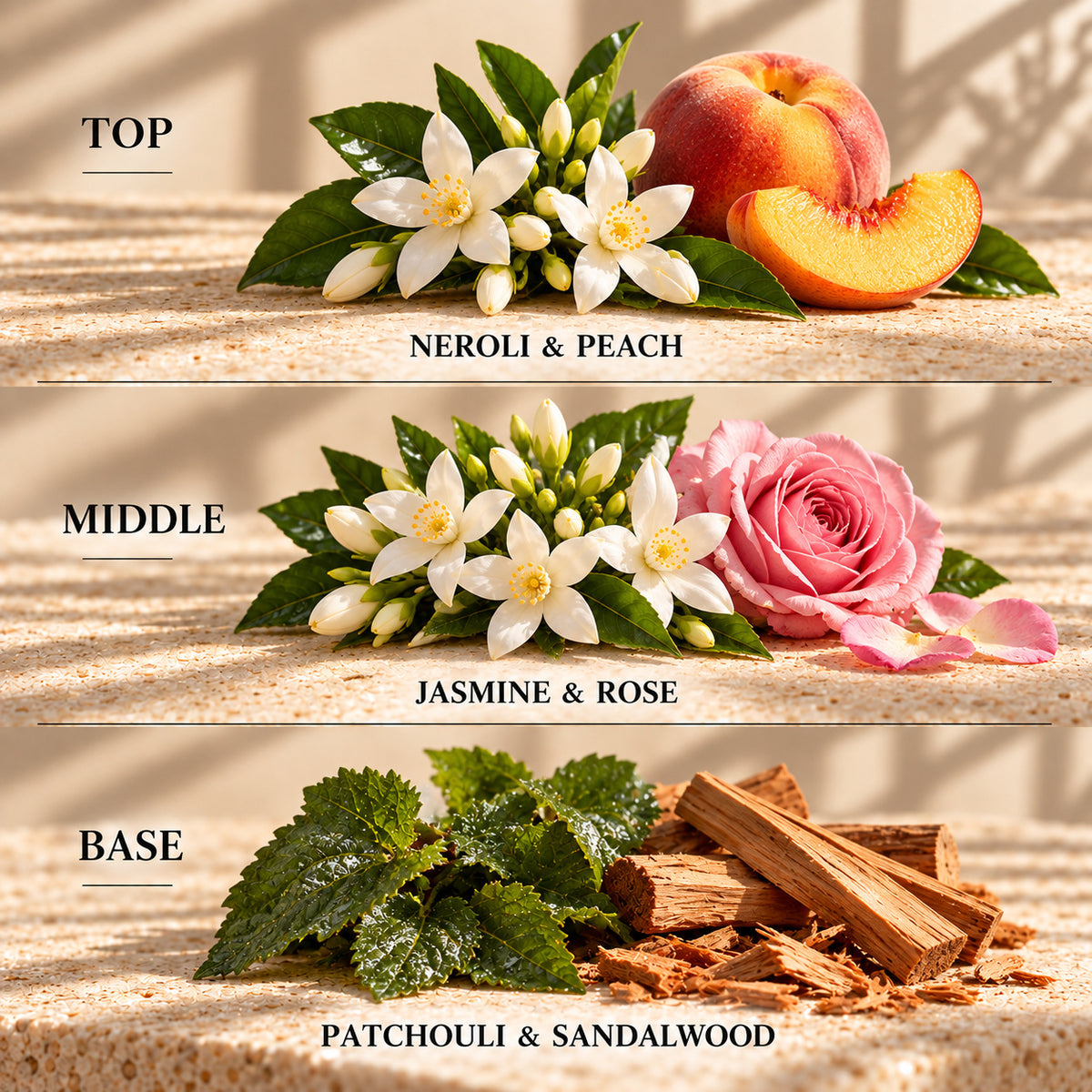 Top, middle and base scent notes for Ruby & Jasmine laundry inspired wax melt by Smith & Kennedy Scents