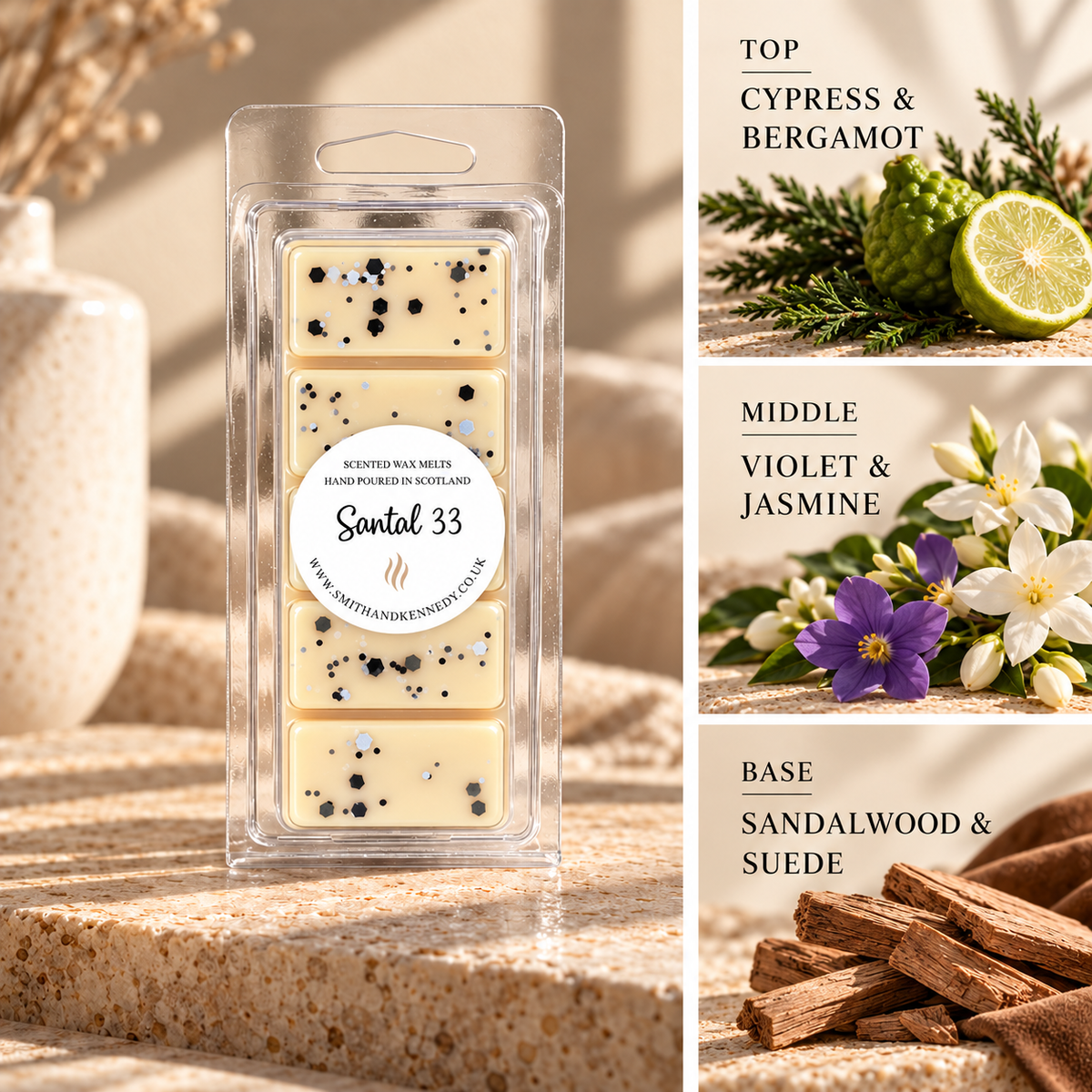 Santal 33 perfume inspired wax melt snap bar by Smith & Kennedy Scents