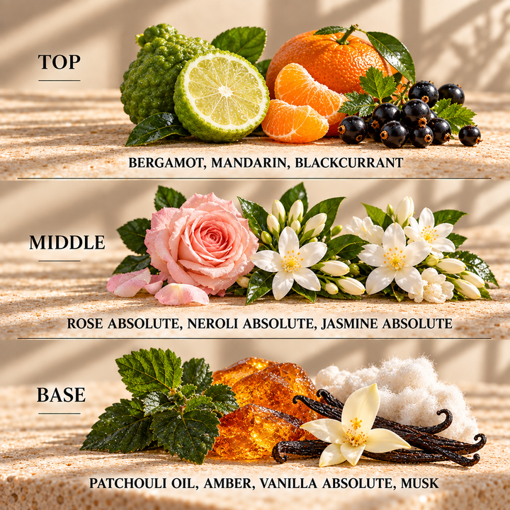 Top, middle and base scent notes for Sii perfume inspired wax melt by Smith &amp; Kennedy Scents