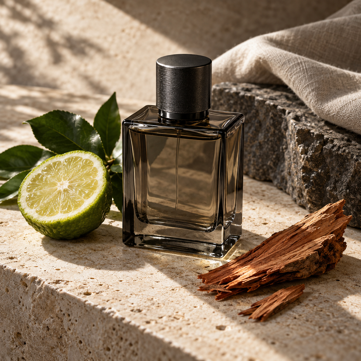 Smoked glass cologne bottle with bergamot and cedar for the Aftershave fragrance collection at Smith & Kennedy Scents