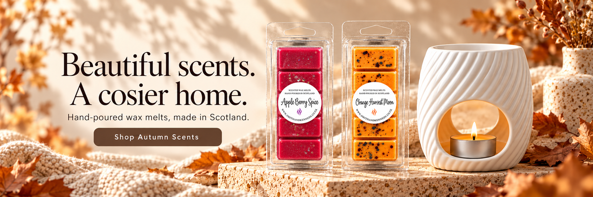 Beautiful scents. A cosier home. Shop Autumn Scents, featuring Apple Berry Spice and Orange Harvest Moon wax melts.