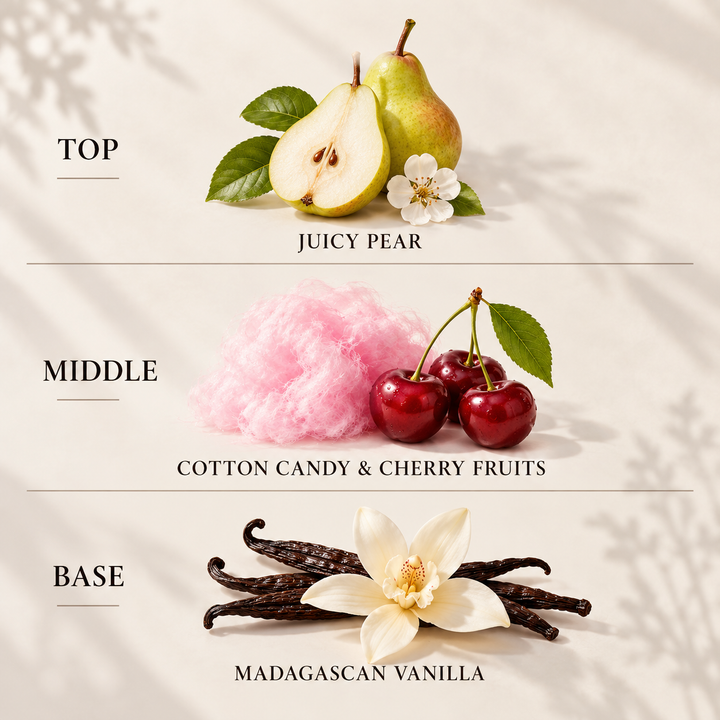 Snow Fairies reed diffuser refill top, middle and base fragrance notes