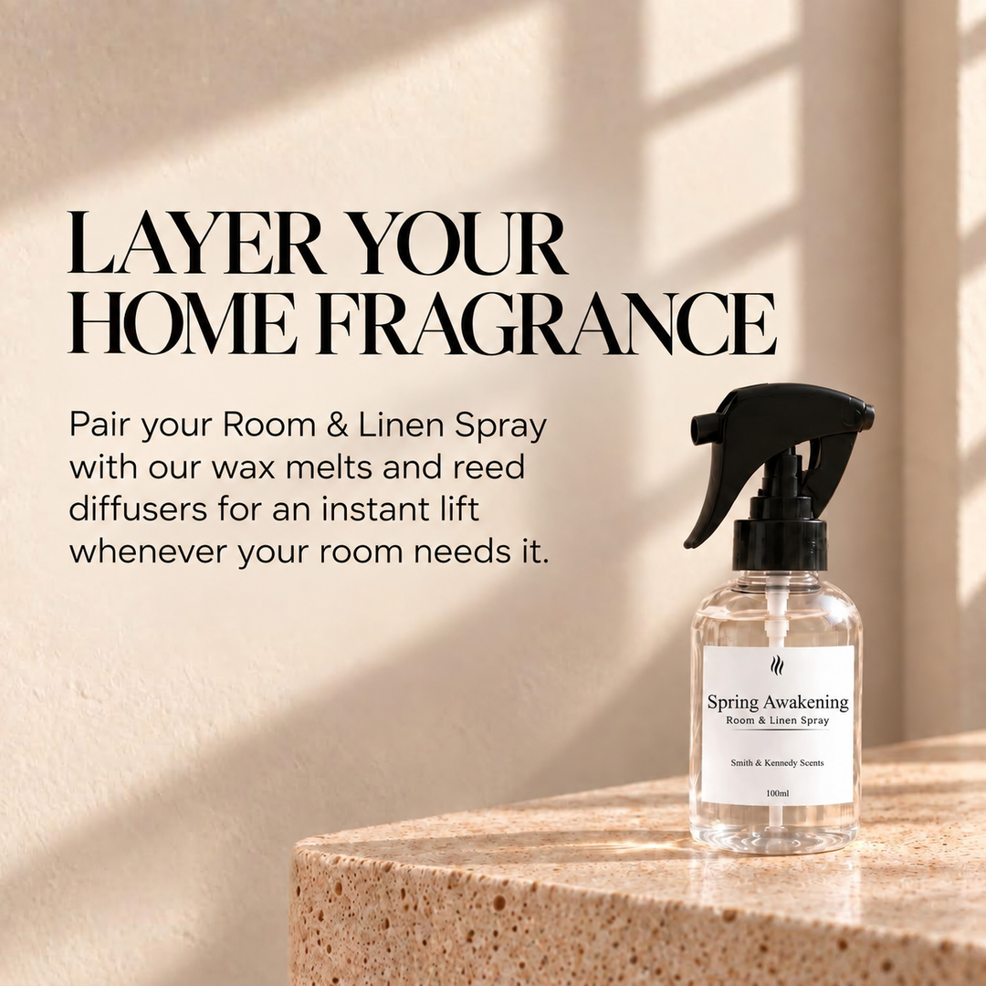Layer your home fragrance with Spring Awakening Room &amp; Linen Spray, wax melts and reed diffusers