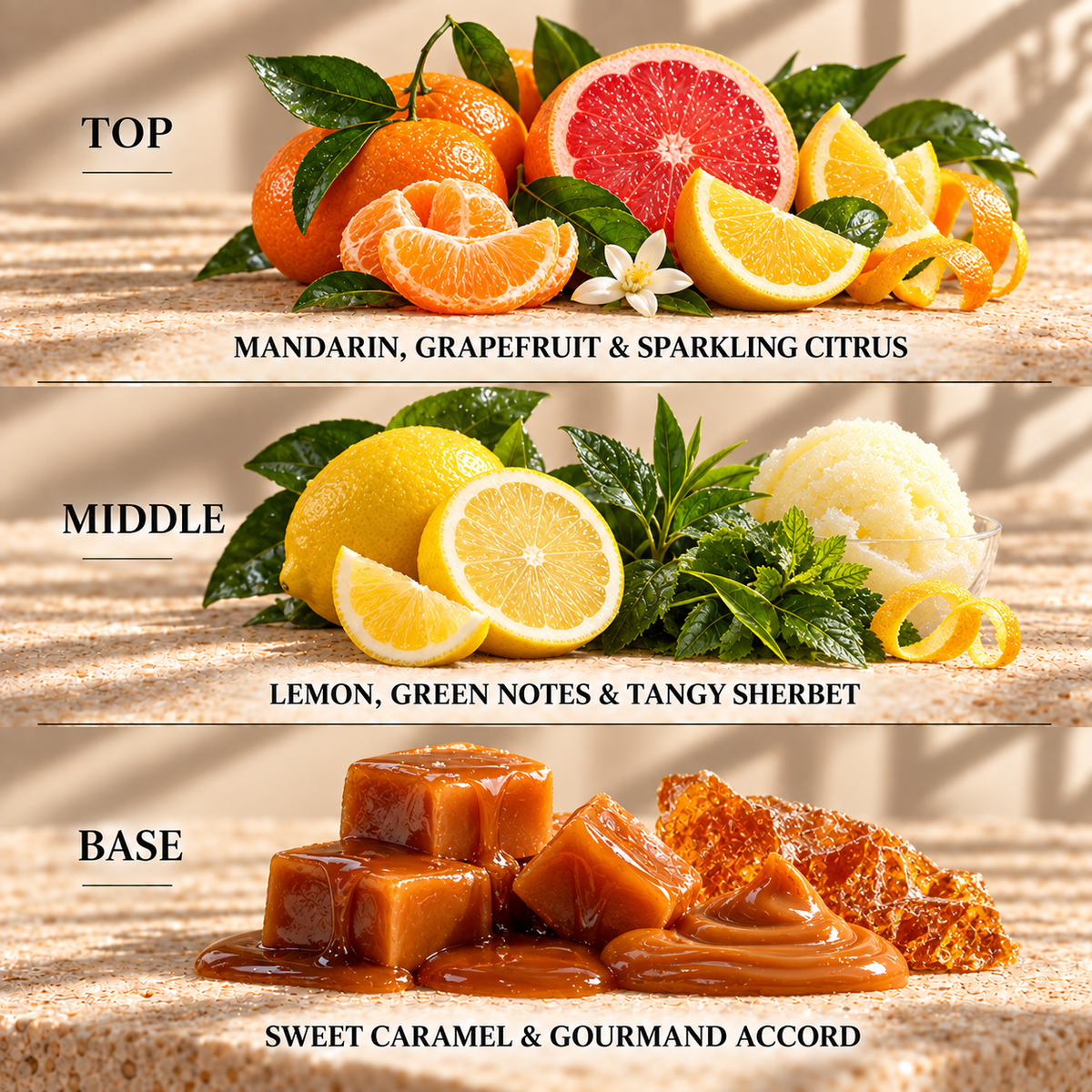 Top, middle and base scent notes for Starburst sweet inspired wax melt by Smith & Kennedy Scents