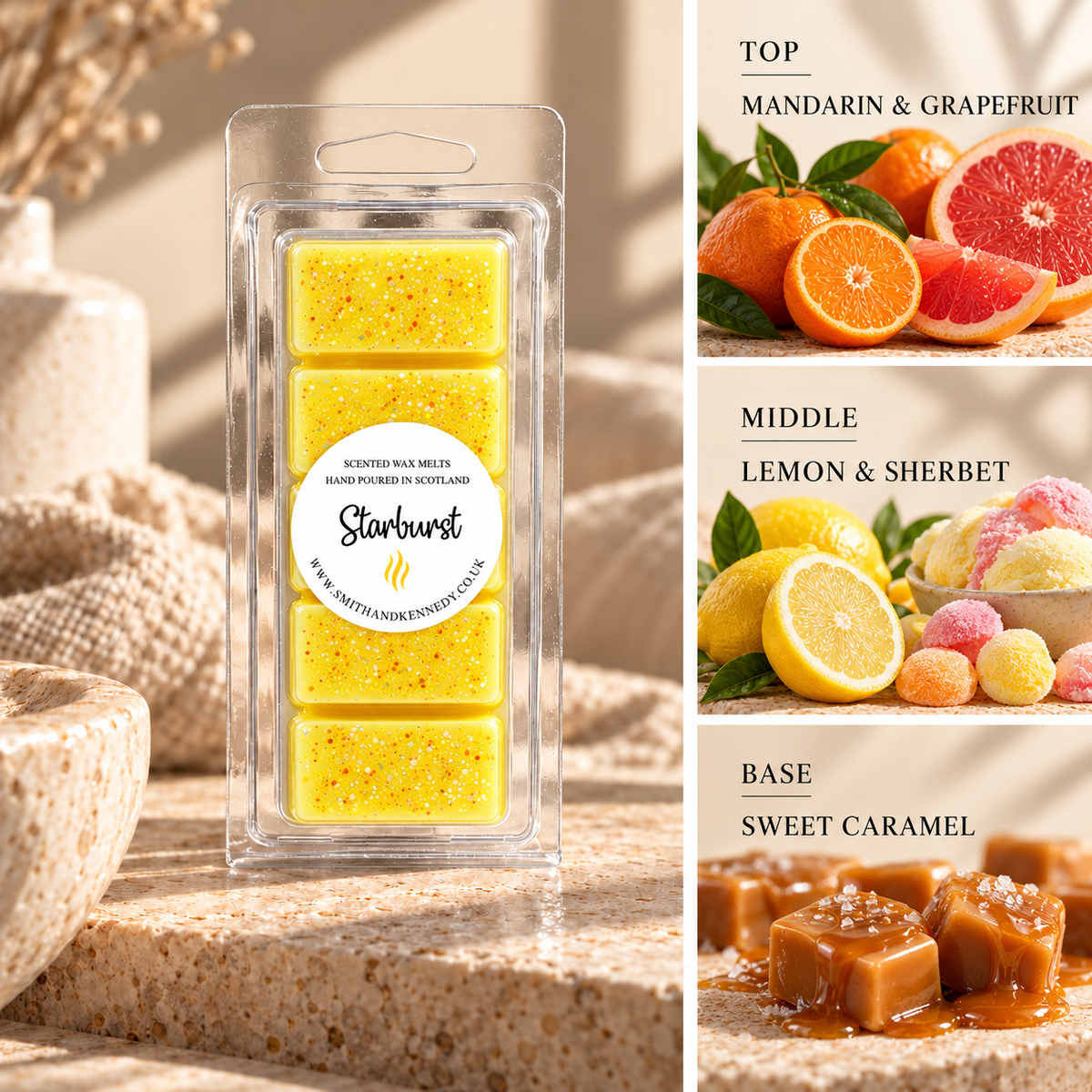 Starburst sweet inspired wax melt snap bar by Smith & Kennedy Scents