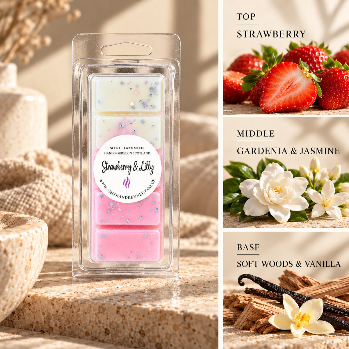 Strawberry & Lilly laundry inspired wax melt snap bar by Smith & Kennedy Scents