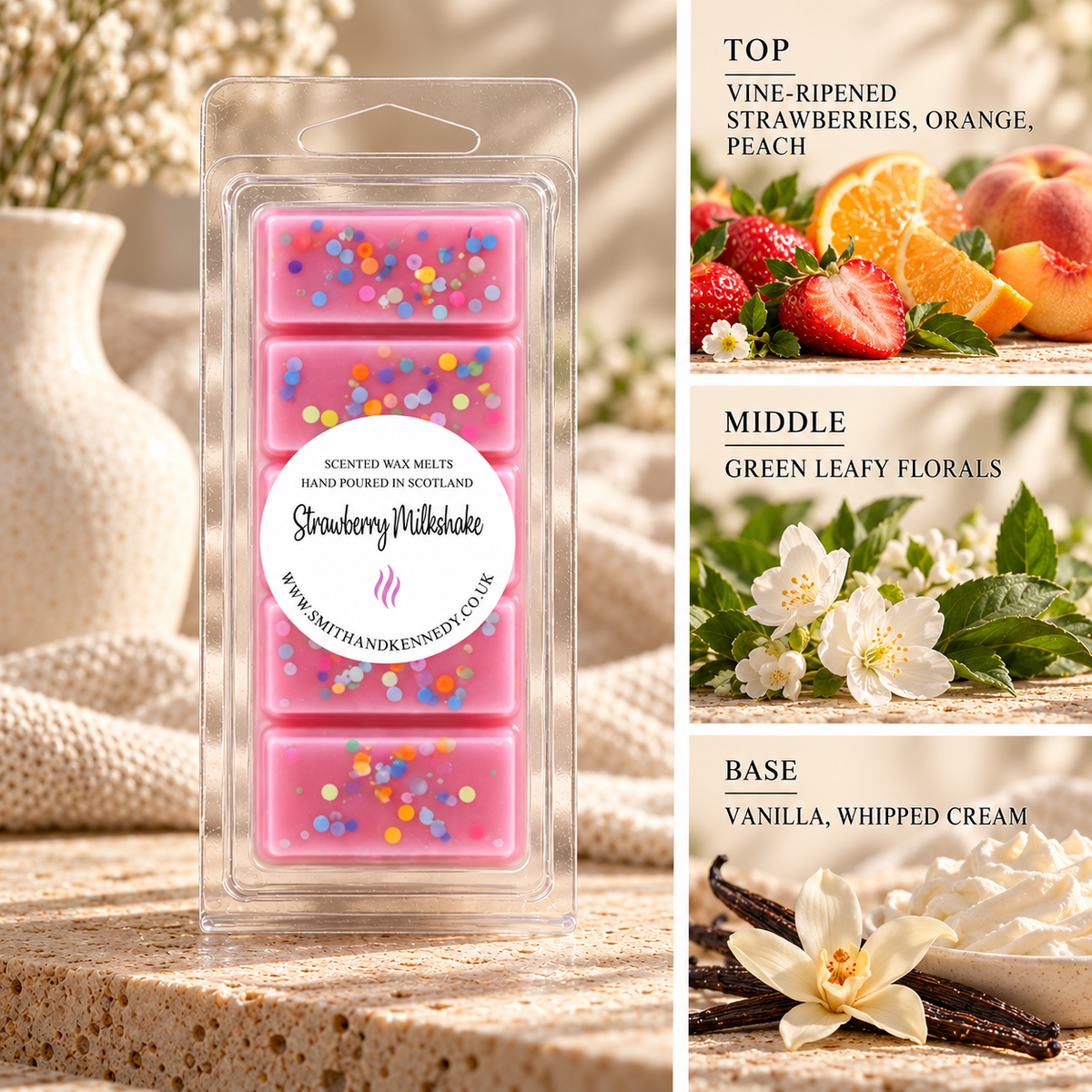 Strawberry Milkshake sweet scented wax melt snap bar by Smith & Kennedy Scents