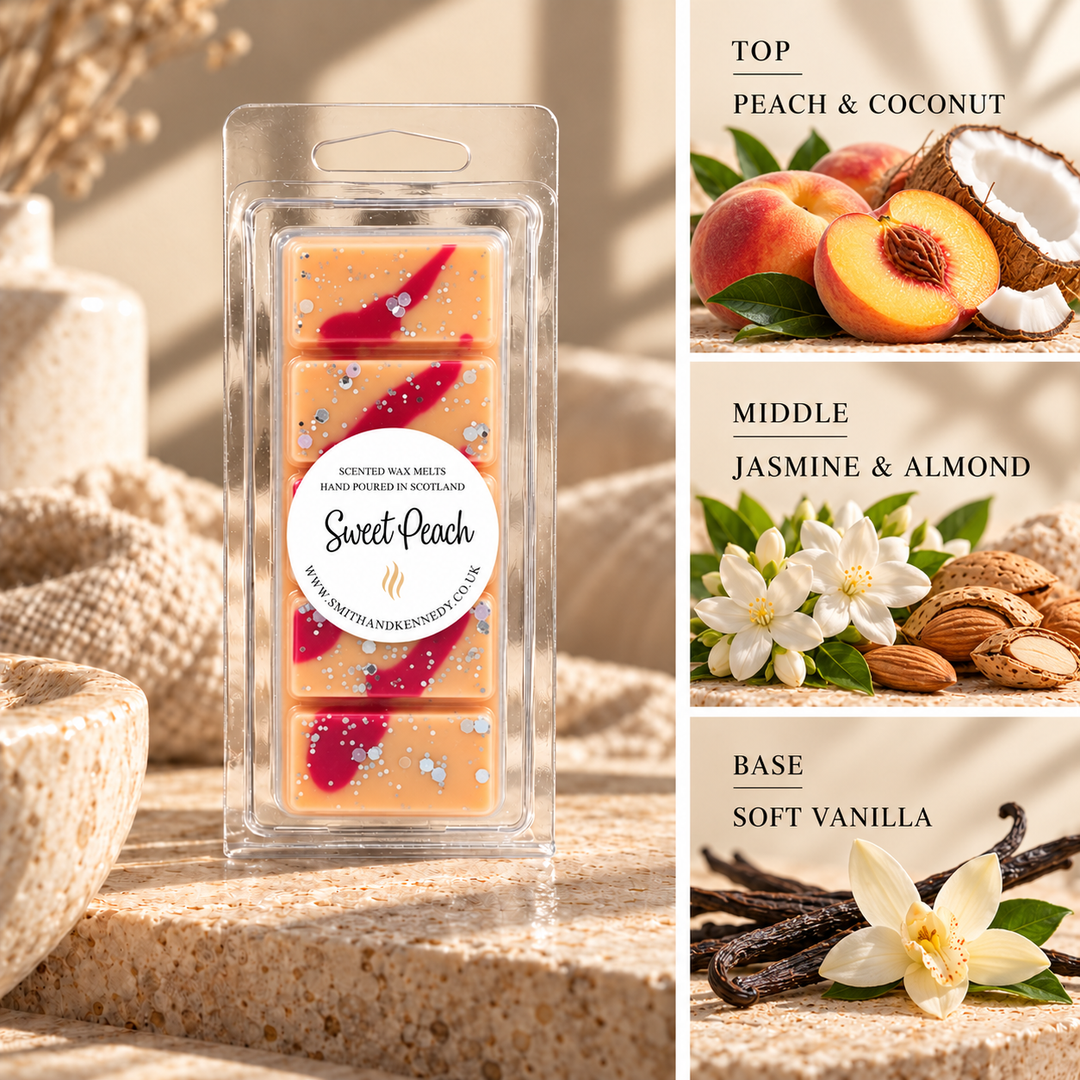 Sweet Peach fruity inspired wax melt snap bar by Smith &amp; Kennedy Scents