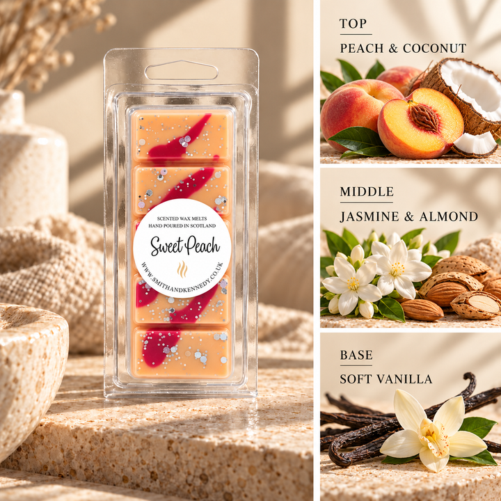 Sweet Peach fruity inspired wax melt snap bar by Smith &amp; Kennedy Scents