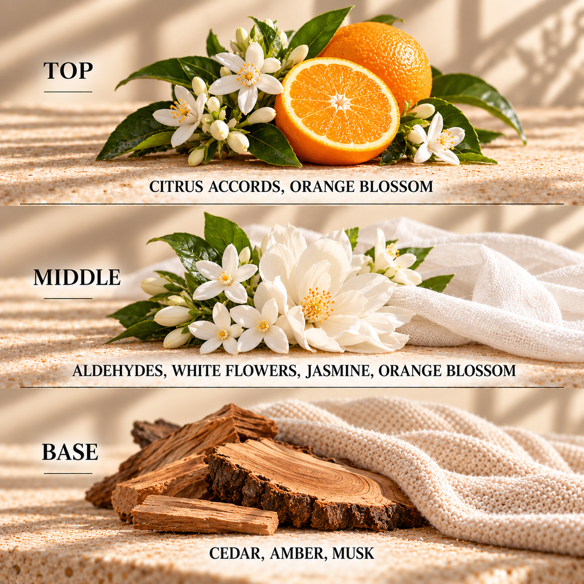 Top, middle and base scent notes for Tumble Dried Laundry laundry inspired wax melt by Smith & Kennedy Scents