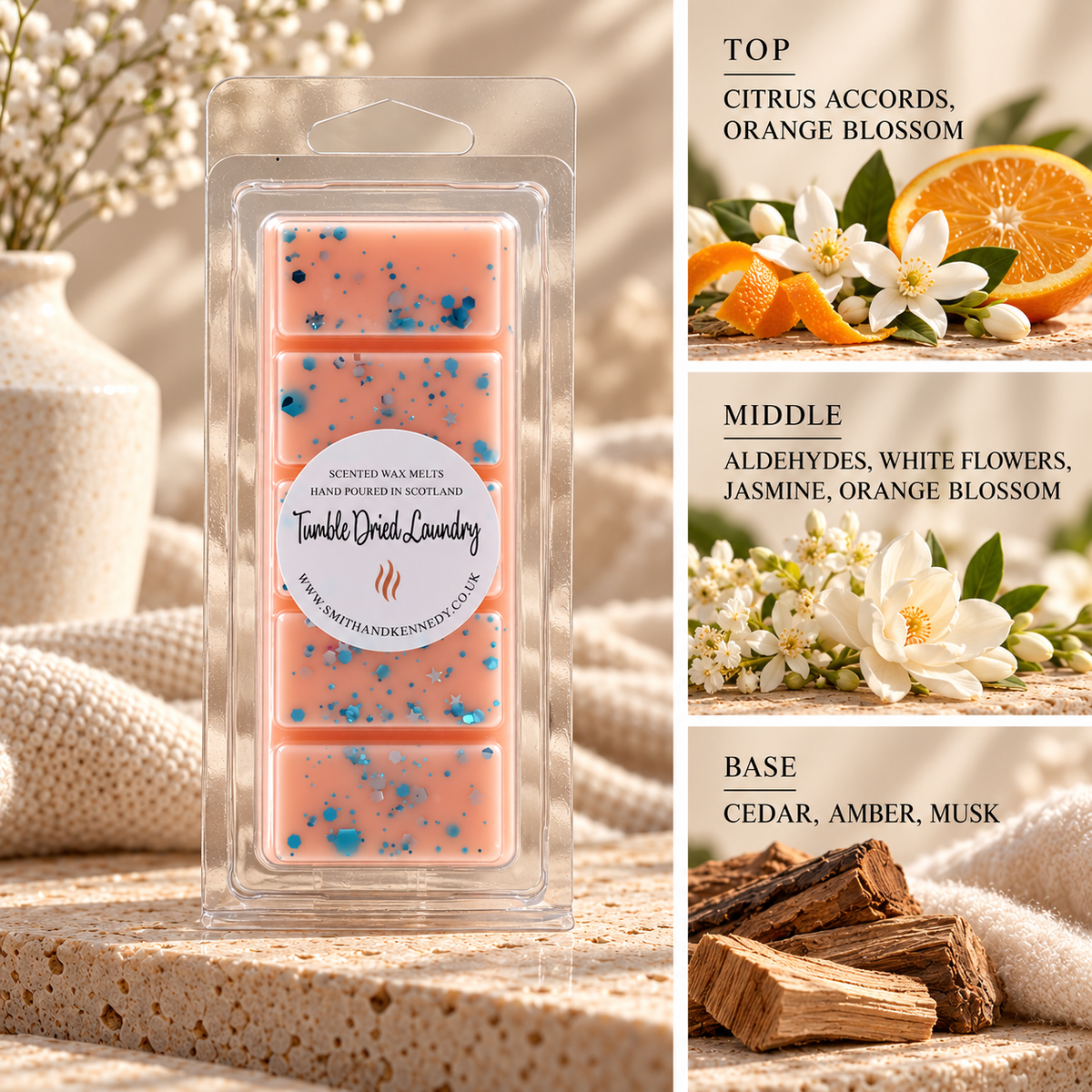 Tumble Dried Laundry laundry inspired wax melt snap bar by Smith & Kennedy Scents