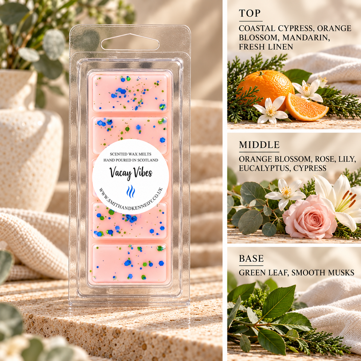 Vacay Vibes laundry inspired wax melt snap bar by Smith & Kennedy Scents