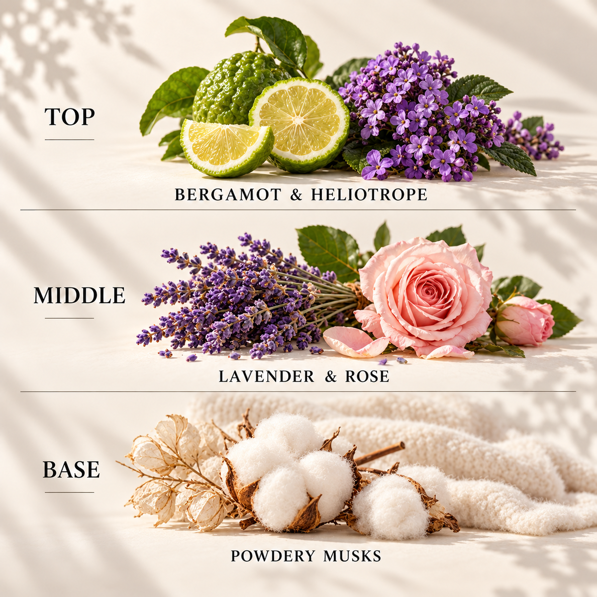 Top, middle and base scent notes for Warm Woollen Blankets autumn inspired wax melt by Smith & Kennedy Scents