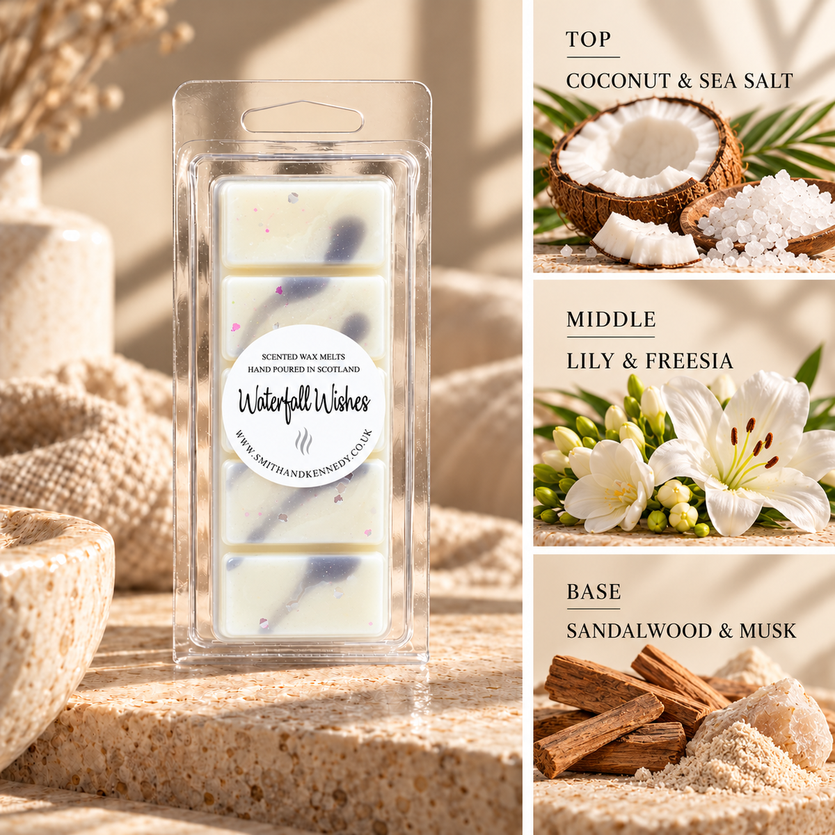 Waterfall Wishes spa inspired wax melt snap bar by Smith & Kennedy Scents