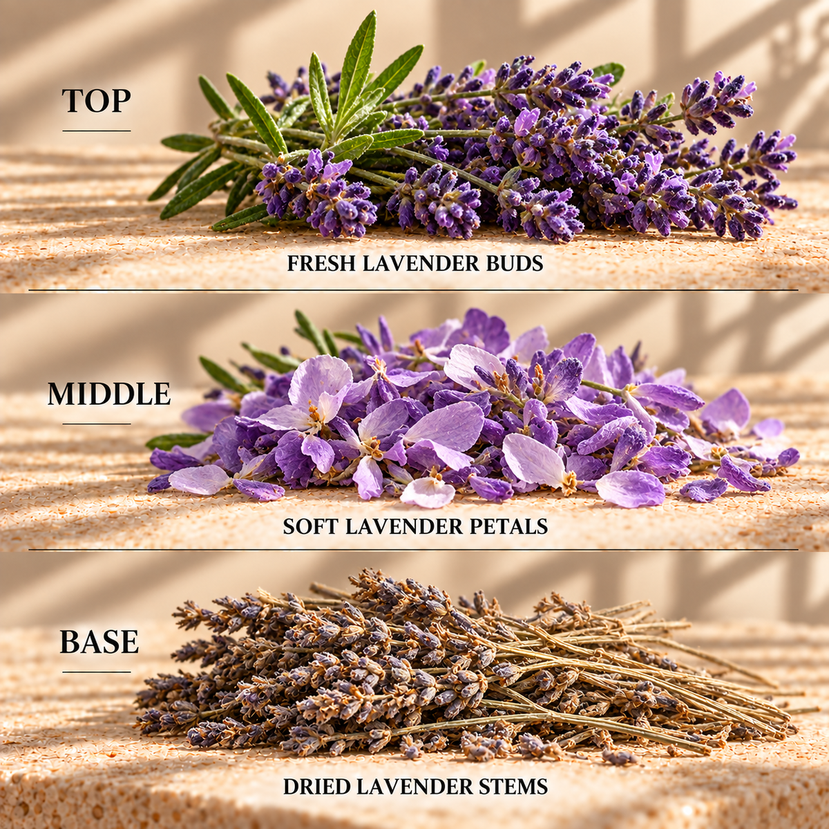 Top, middle and base scent notes for White Lavender spa inspired wax melt by Smith & Kennedy Scents
