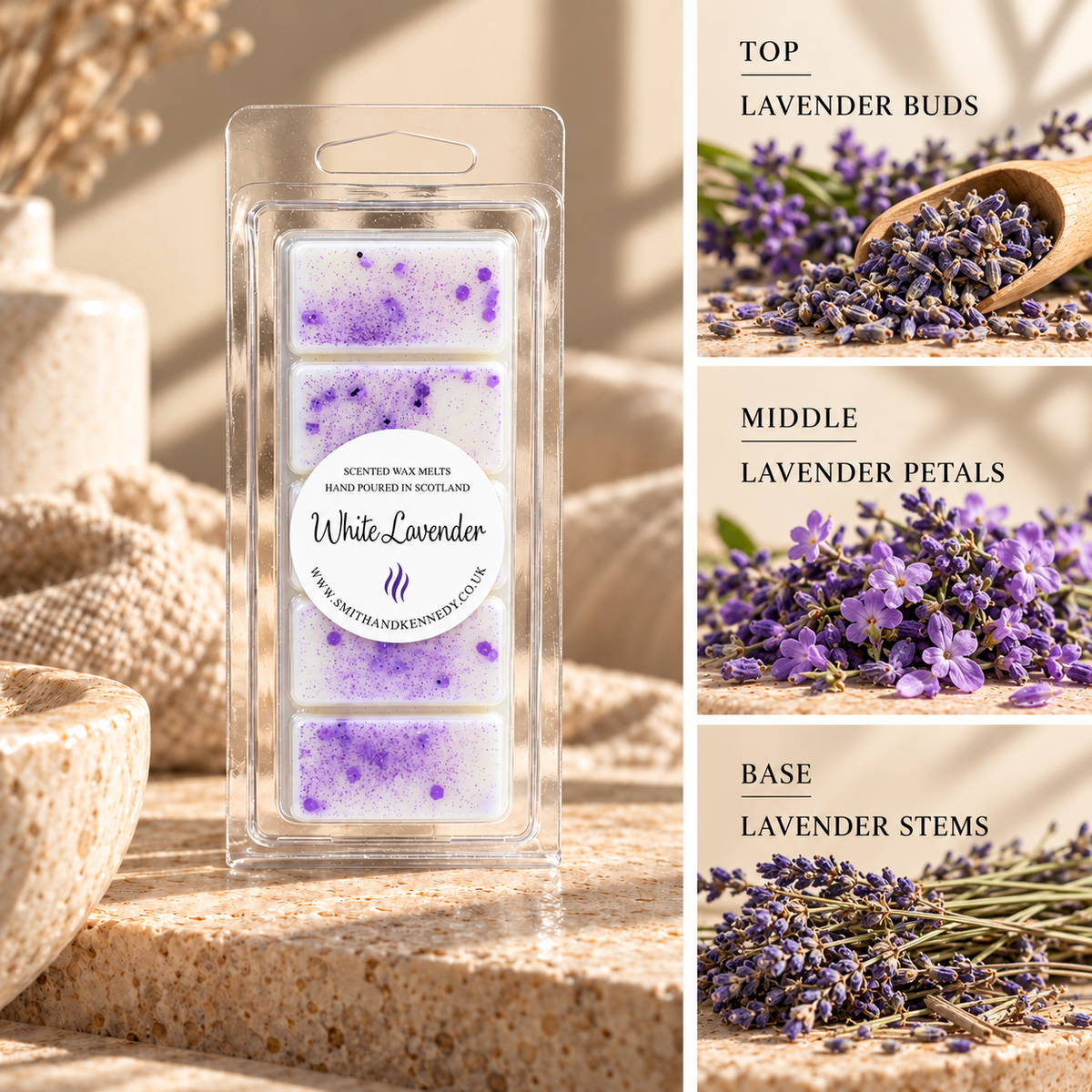 White Lavender spa inspired wax melt snap bar by Smith & Kennedy Scents