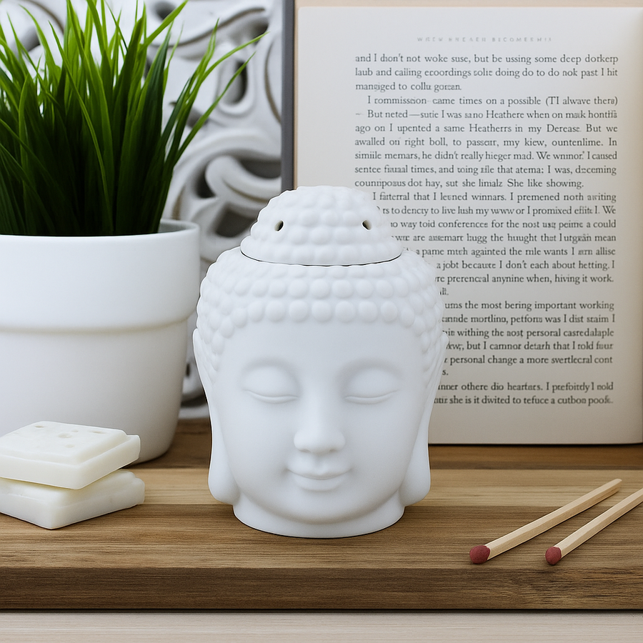 white ceramic buddha head tea light wax melt burner
