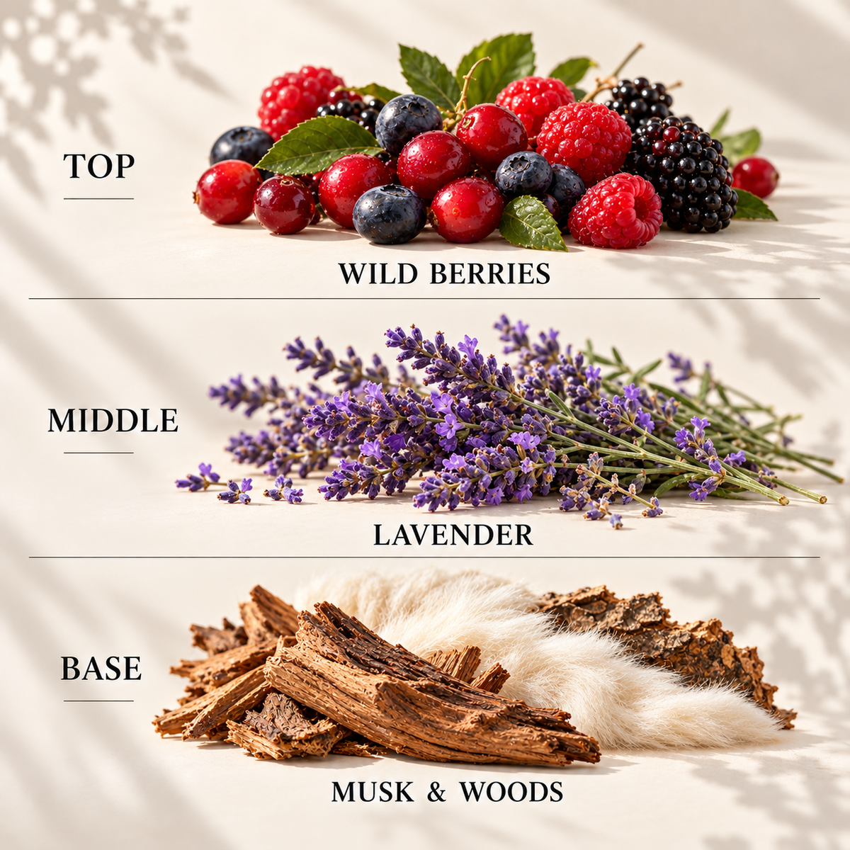 Top, middle and base scent notes for Winter Wonderland autumn inspired wax melt by Smith & Kennedy Scents